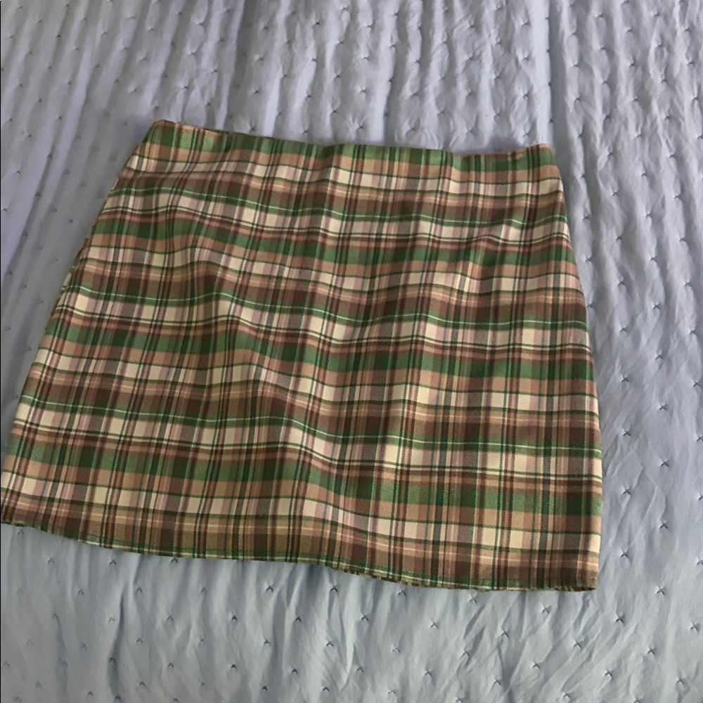 Zara Green and Brown Plaid Mini Skirt